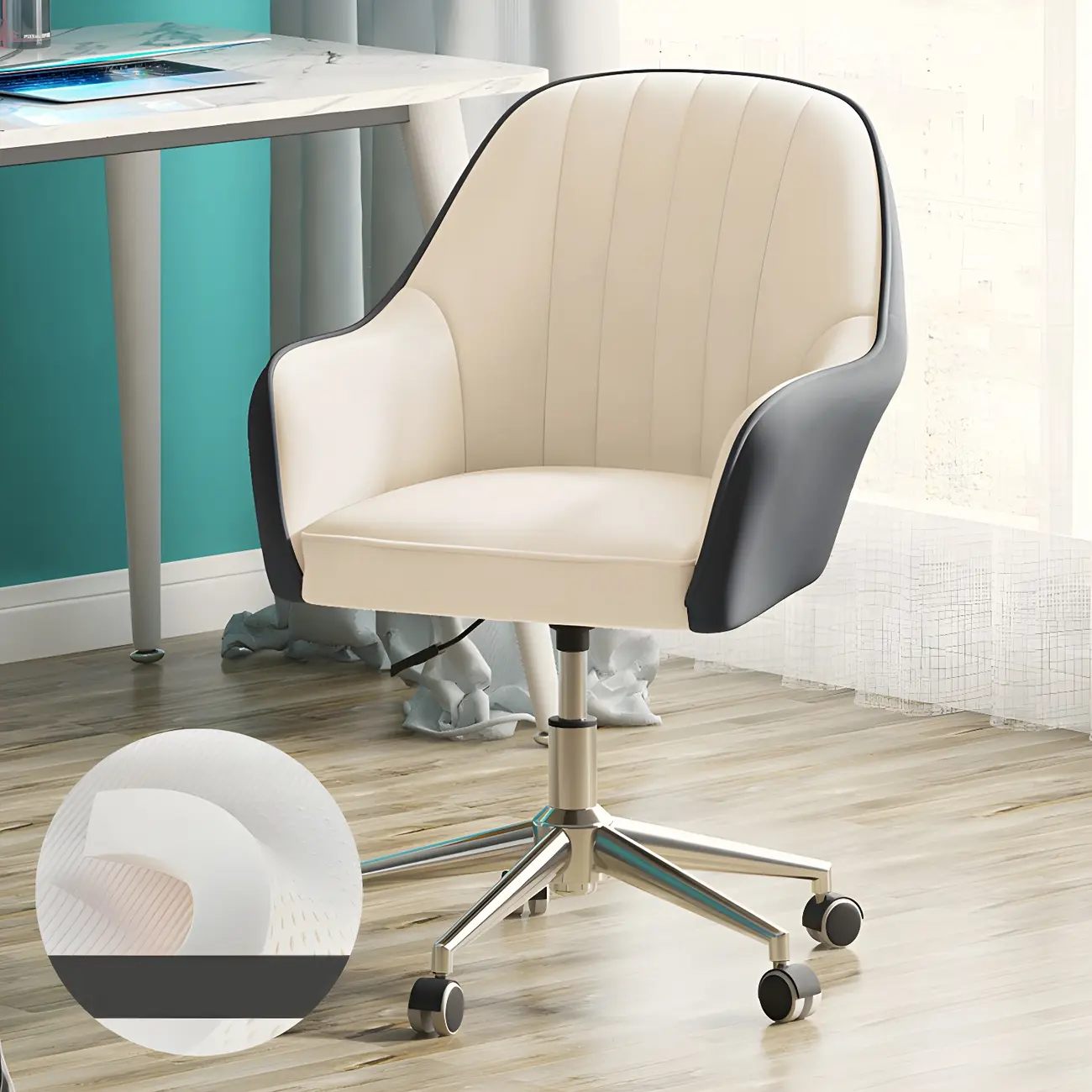Modern Yellow Leather Swivel Office Chair