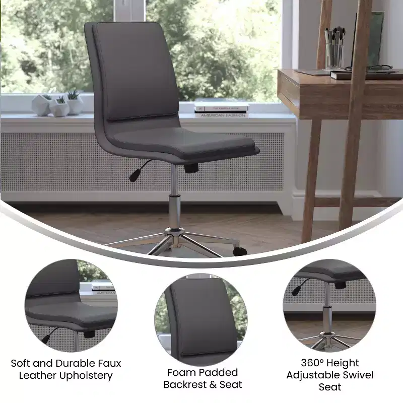 Emma and Oliver Modern Faux Leather Upholstered Mid-Back Home Office Chair with 5 Star Base and Pneumatic Seat Height Adjustment