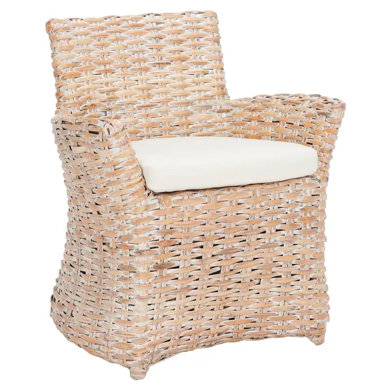 SAFAVIEH Ginny Wicker Washed Out Grey Arm Chair - 28 W x 24 D x 33 H - 28Wx24Dx33H