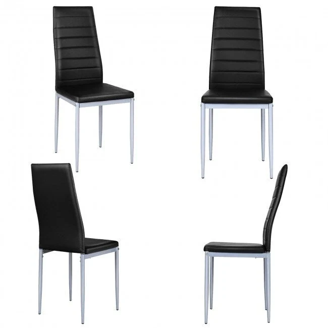4 Pieces PVC Elegant Design Leather Dining Chairs with Solid Metal Legs - 16.0 x 20.0 x 38.5 (W x D x H)