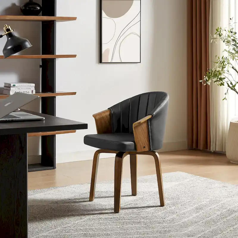 Bentwood and PU Swivel Dining Chairs (Set of 2)