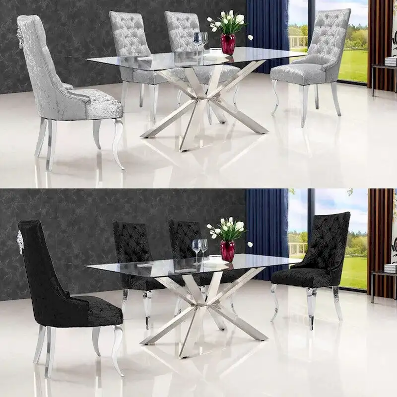 Ice Velvet Button Tufted Dining Chair High Wingback