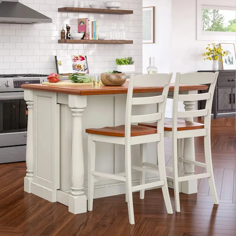 3-Piece Off-White Wood Kitchen Island Set with Drop Leaf Wood Top - 48
