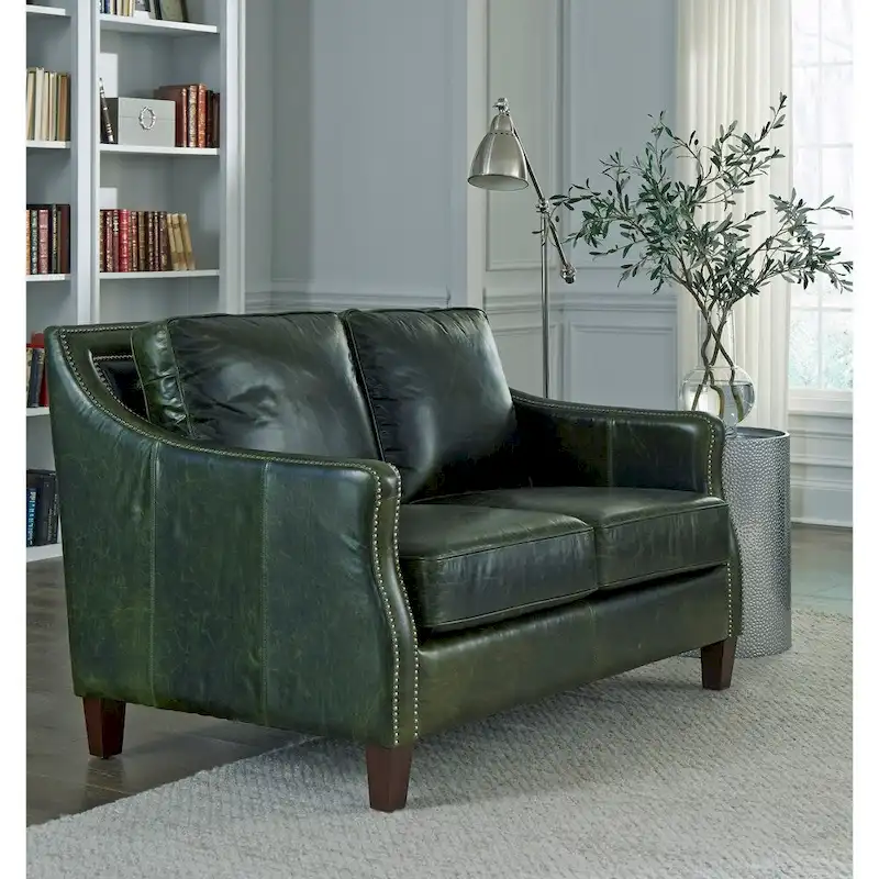 Essex Distressed Green Top Grain Leather Sofa, Loveseat and Chair Set