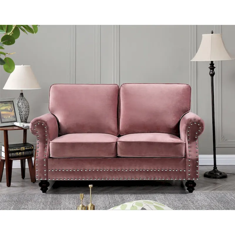 Nailhead Velvet Loveseat