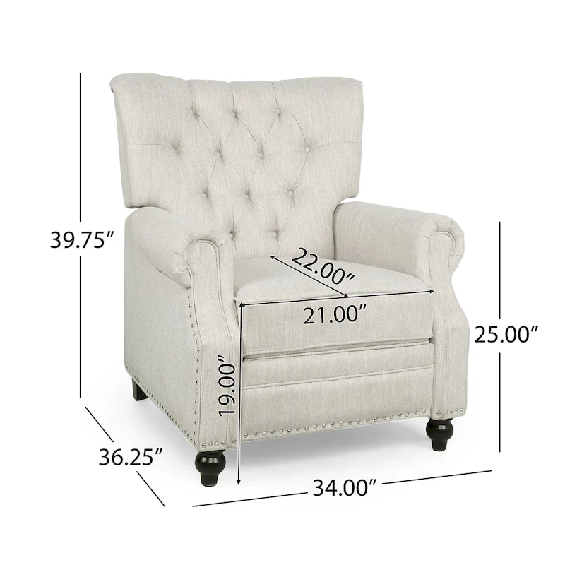 Push Back Recliner, Footrest, Button Back, Nailhead Trim