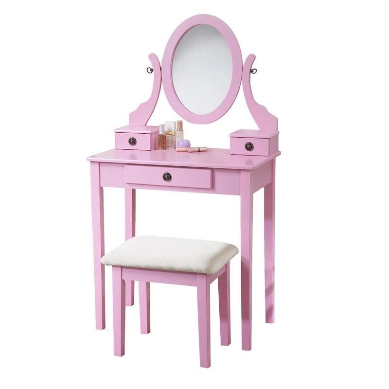 Roundhill Furniture Moniys Wood Moniya Makeup Vanity Table and Stool Set