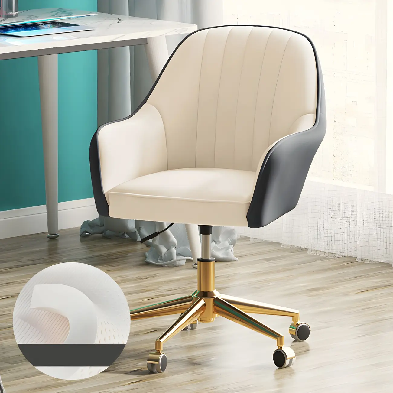 Modern Yellow Leather Swivel Office Chair