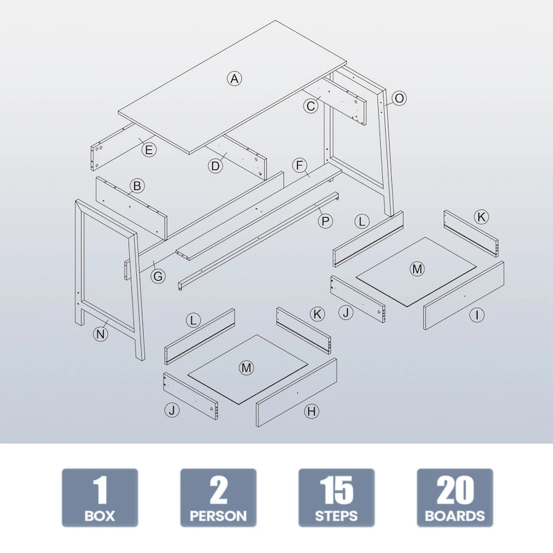 Pellebant Modern Office Computer Desk Writing Desk with 2 Drawers