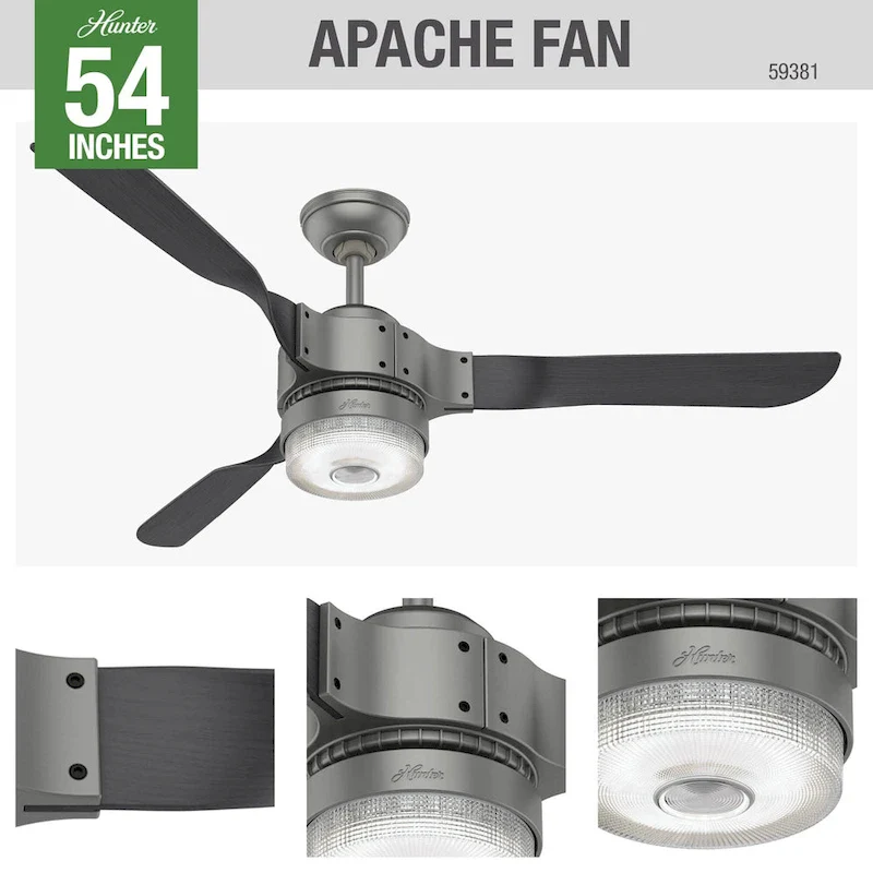 Hunter 54  Apache WiFi Ceiling Fan with LED Light Kit and Handheld Remote - Industrial - SMART FAN!