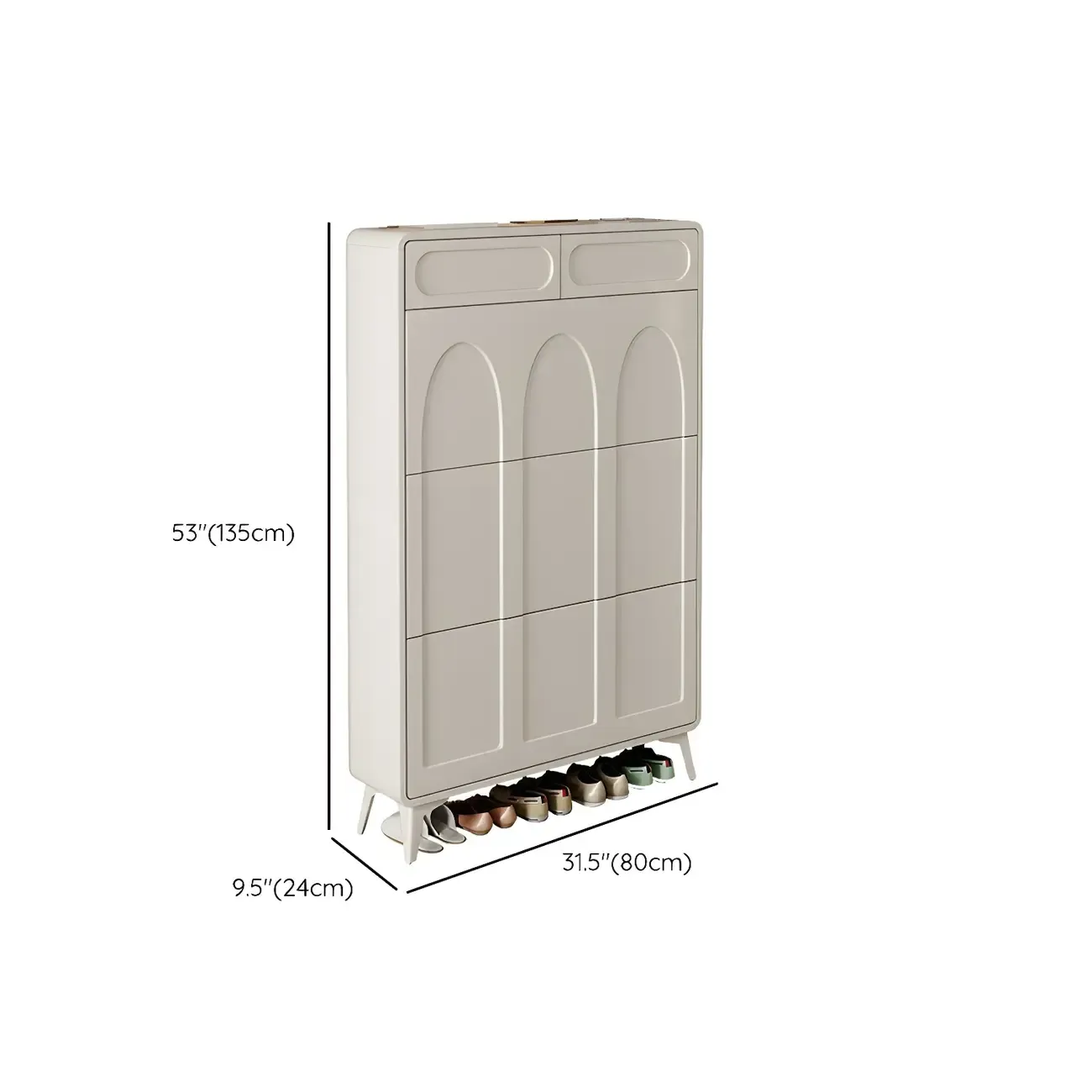 Vertical Slim White Wooden Drop Front Shoe Cabinet