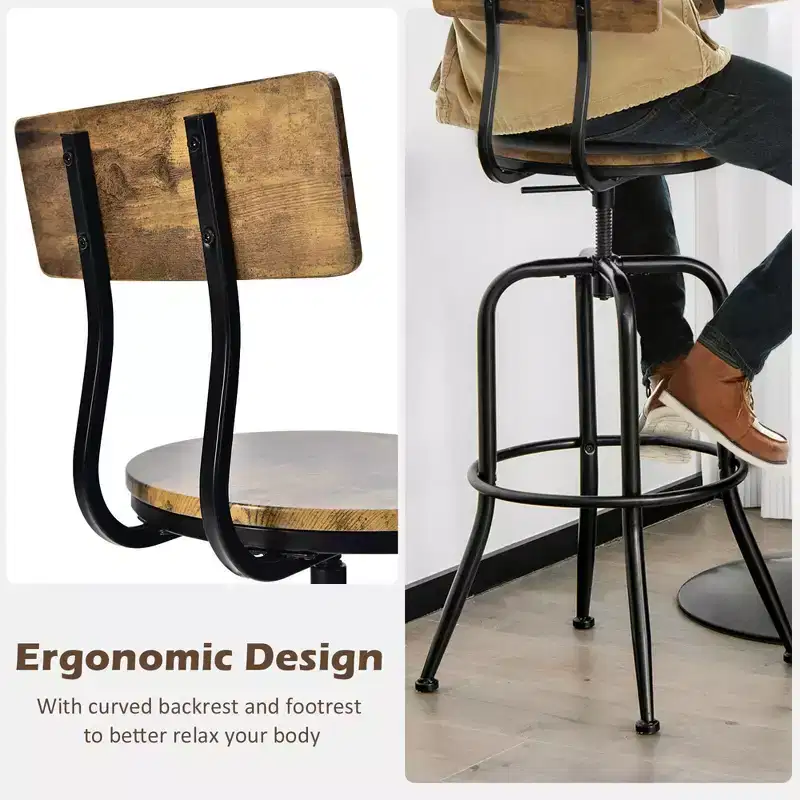 Costway Set of 4 Industrial Bar Stool Adjustable Swivel Counter-Height Dining Side Chair