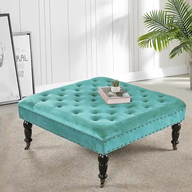 Button-Tufted Round Ottoman – 33 x 33 x 18 Inch