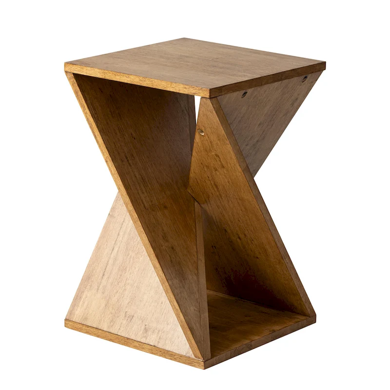 COZAYH Farmhouse End Table Square Solid Wood Side Table Rustic Plant Stand With Twisted Design, Natural Wood, Black