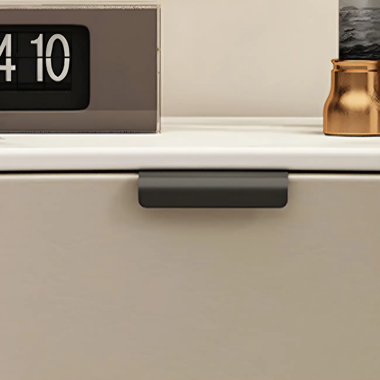 Modern Waved Stone Top Leather 2-Drawer Nightstand