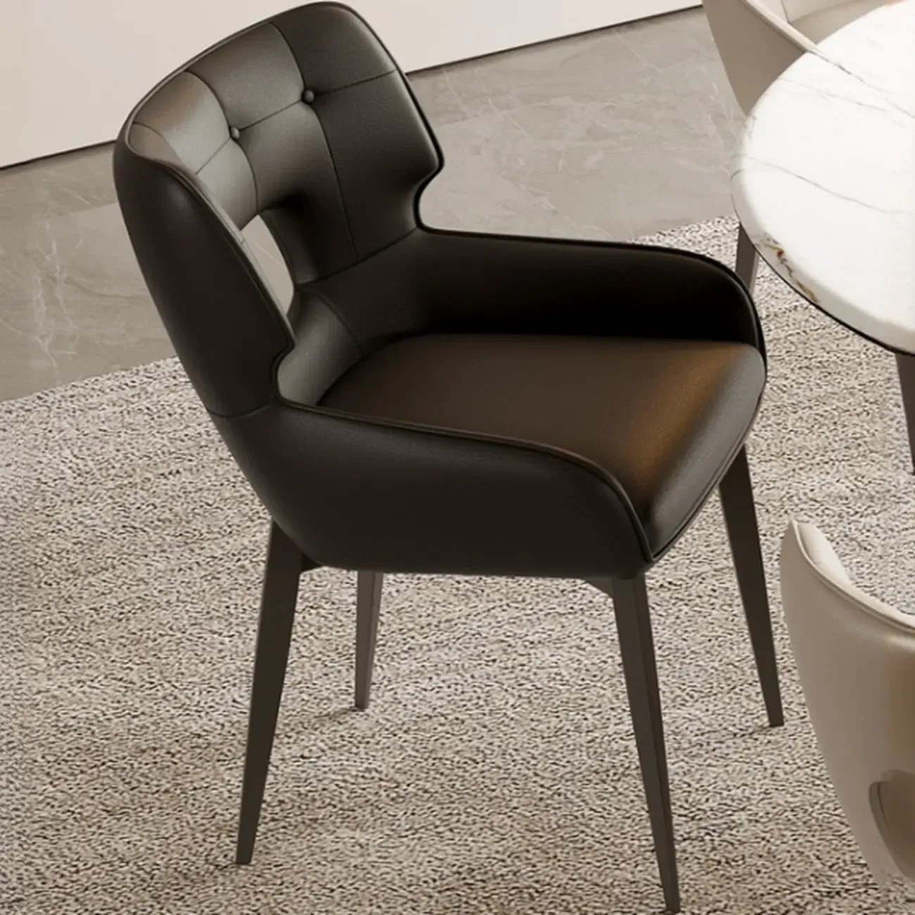 Modern Faux Leather Open Back Arm Dining Chair