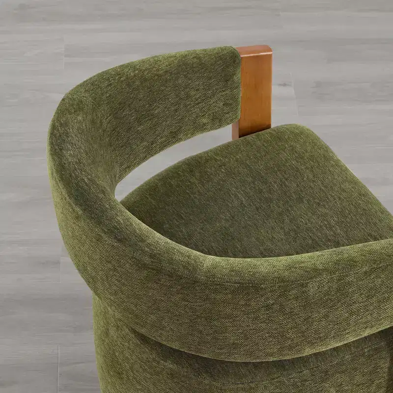Spruce&Spring Upholstered Dining Chair with Wood Armrests & Hidden Wheels
