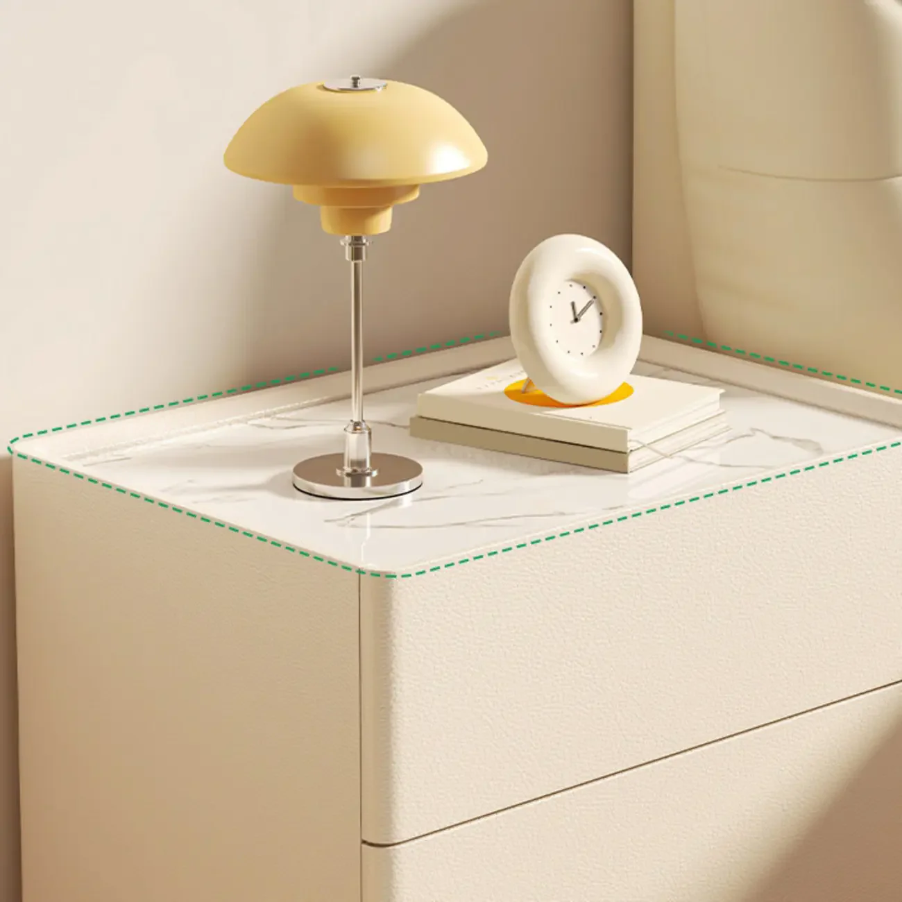 Modern White Sintered Stone Top Leather Drawers Nightstand