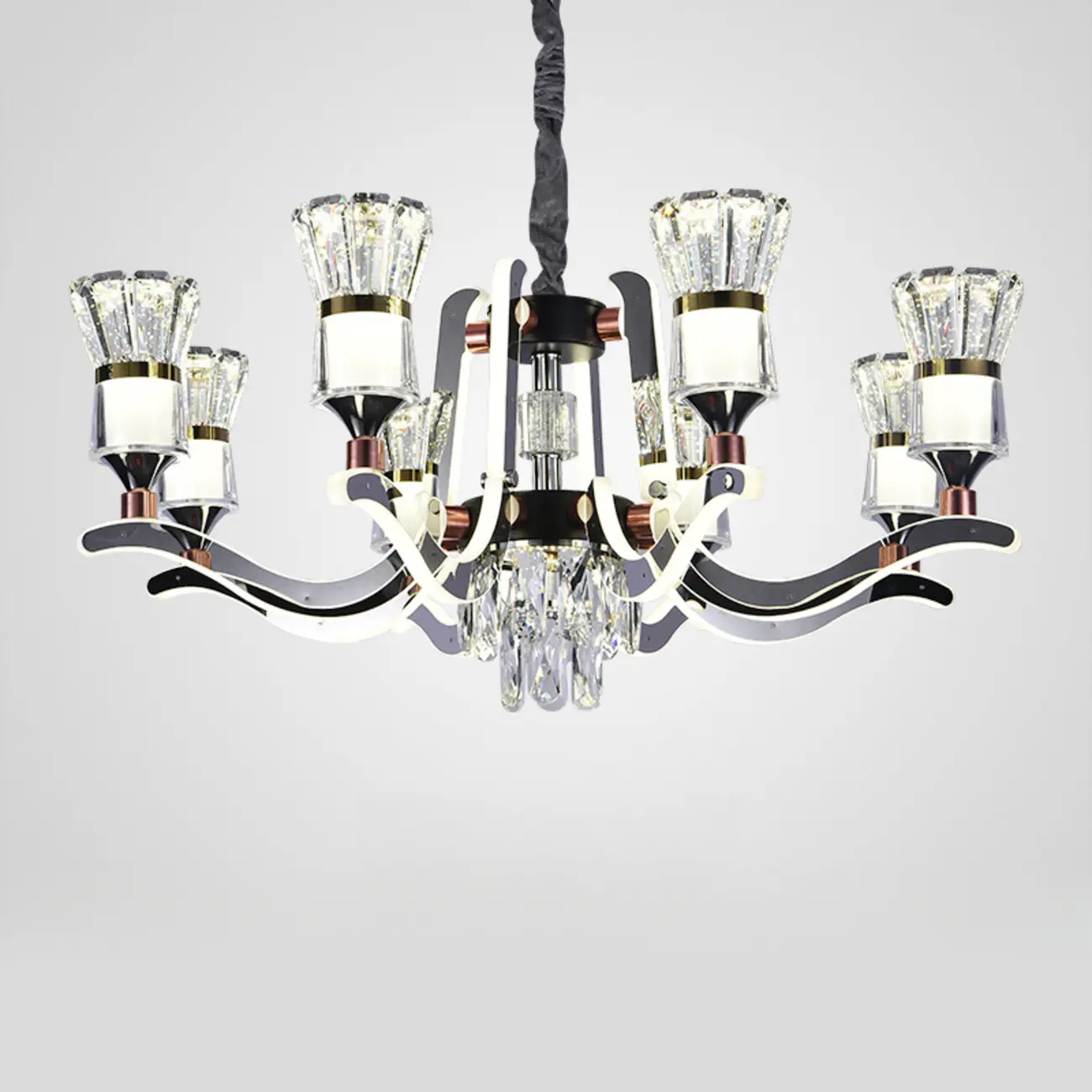 Luxury Chrome Tier Crystal Chandelier Modern Dimmable LED
