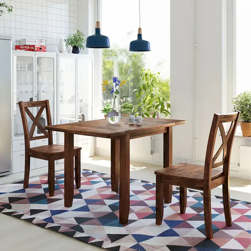 3-Piece Wooden Breakfast Nook Dining Table Set with Drop Leaf Table