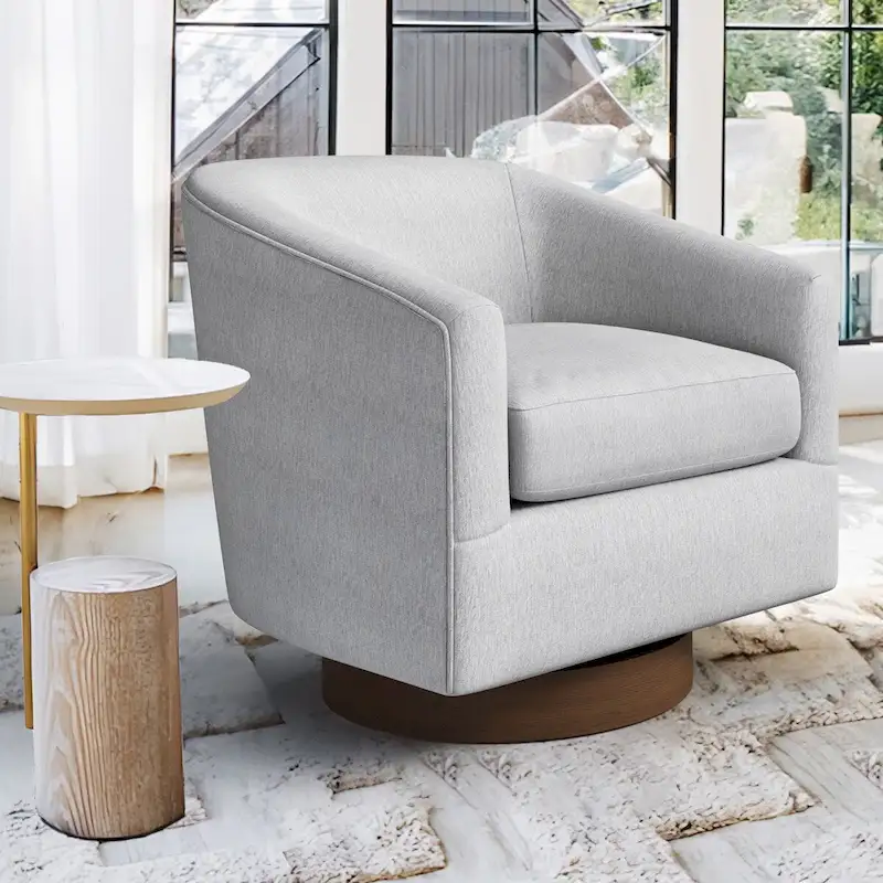 Modern Accent Chair Upholstered Fabric Living Room Swivel Barrel Armchair Wood Frame