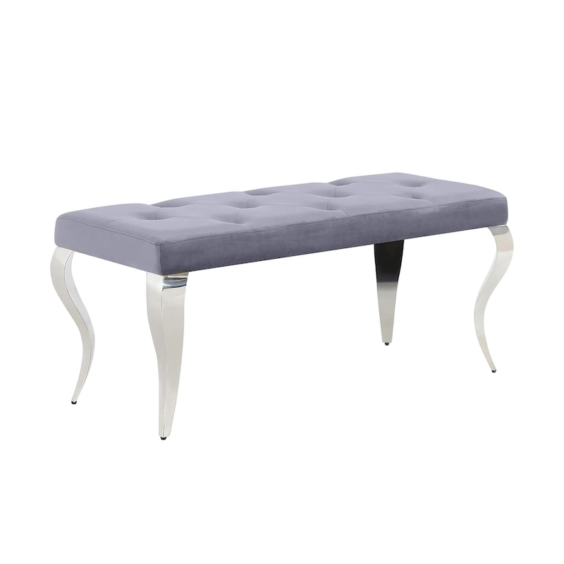 Luxury Velvet Bench Button Tufted Upholstered Dining Bench with Polished Metal Legs