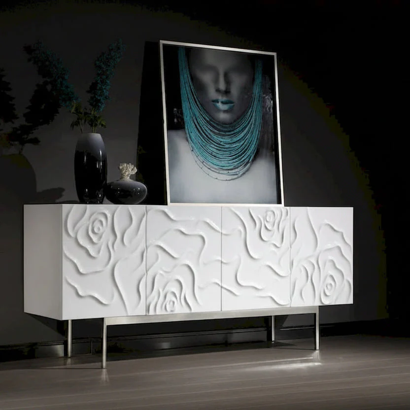 Modern White High Gloss Buffet with Soft-Close Doors