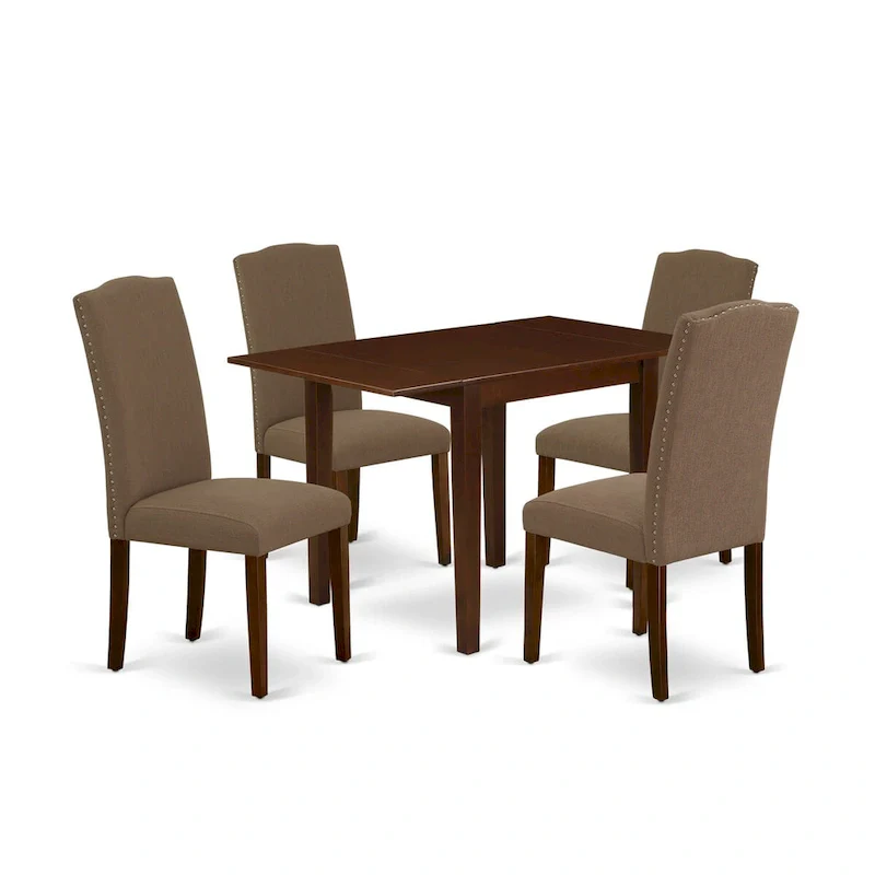 East West Furniture Dining Table Set- a Rectangle Table and Dark Coffee Linen Fabric Chairs, Mahogany (Pieces Option)