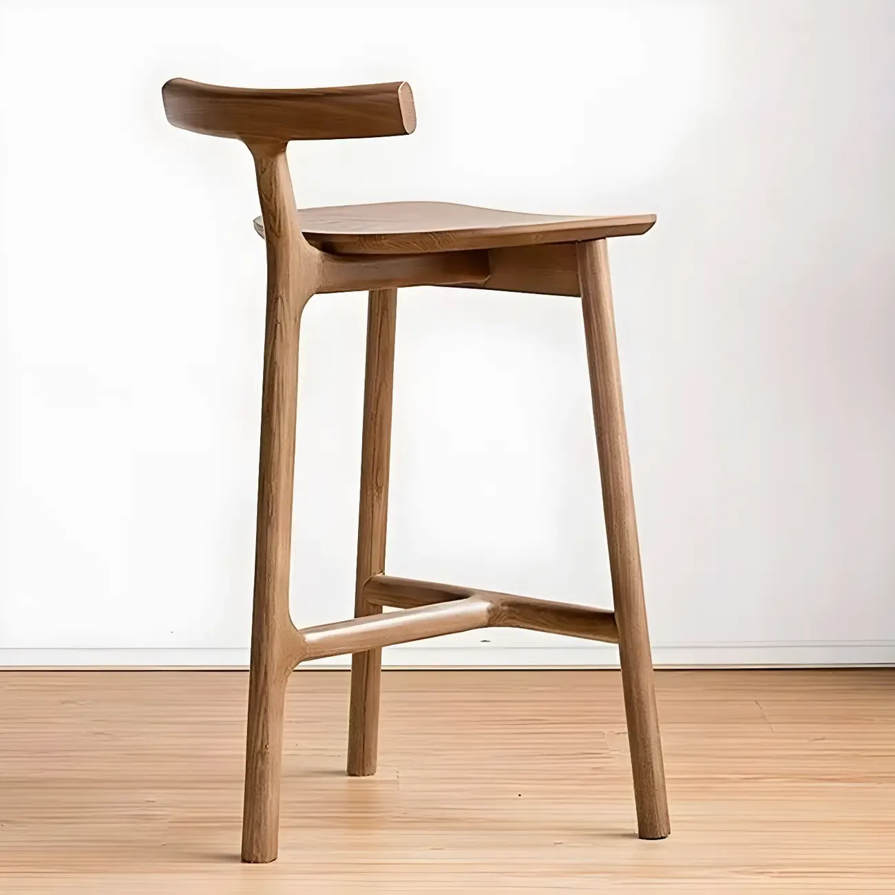 Natural Tripod Ash Wood Fabric Armless Bar Stool