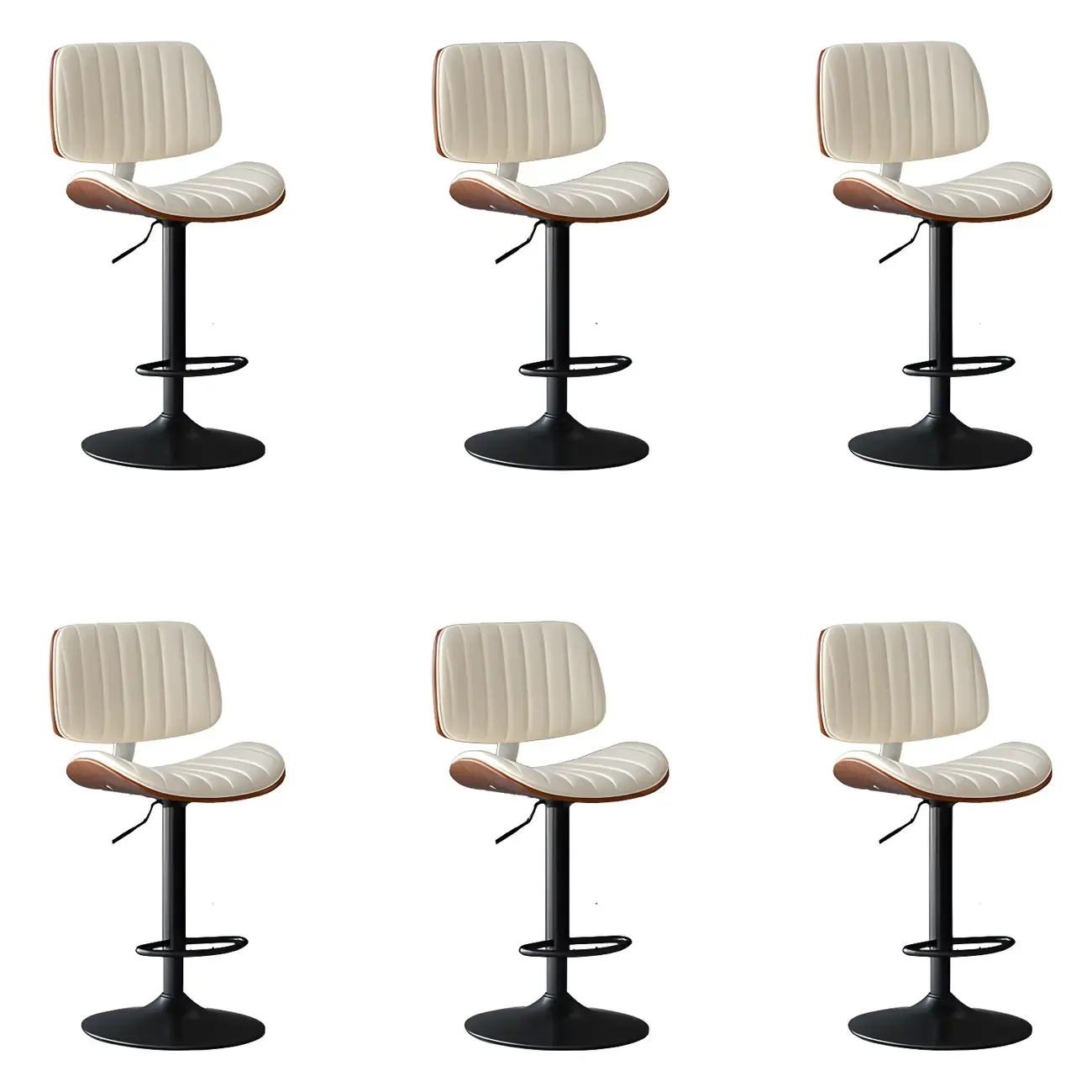 Adjustable Height Bucket Swivel Leather Bar Stool with Back