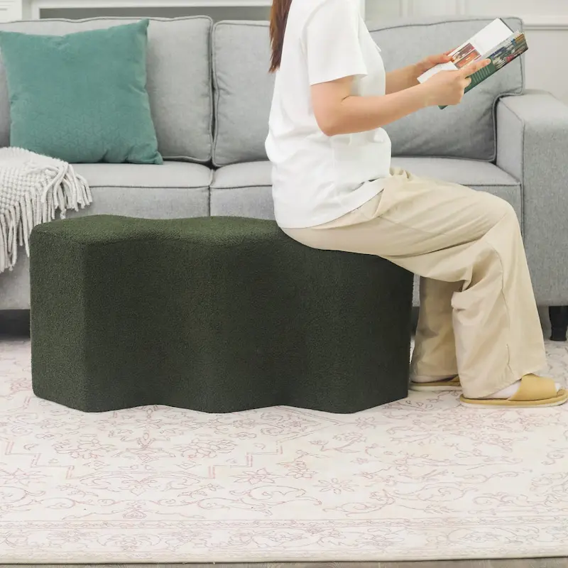 Adeco 35 Long Ottoman Bench Velvet Polygon Foot Stool