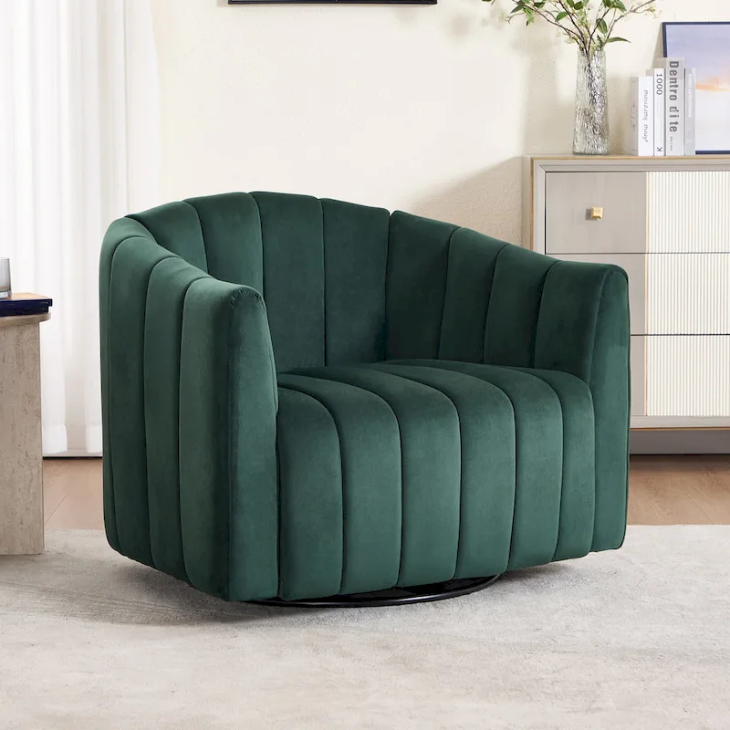 Modern Velvet Swivel Accent Chair,Sofa Chair with Pillows