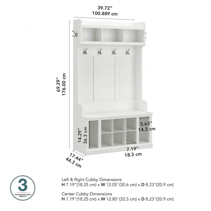 40W Hall Tree and Shoe Bench with Shelves