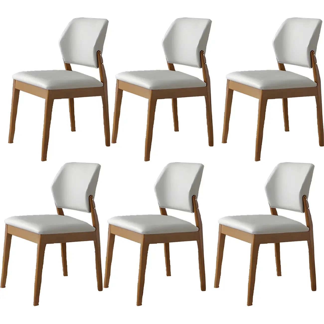 Modern Wood Faux Leather Beige Low Back Dining Chair