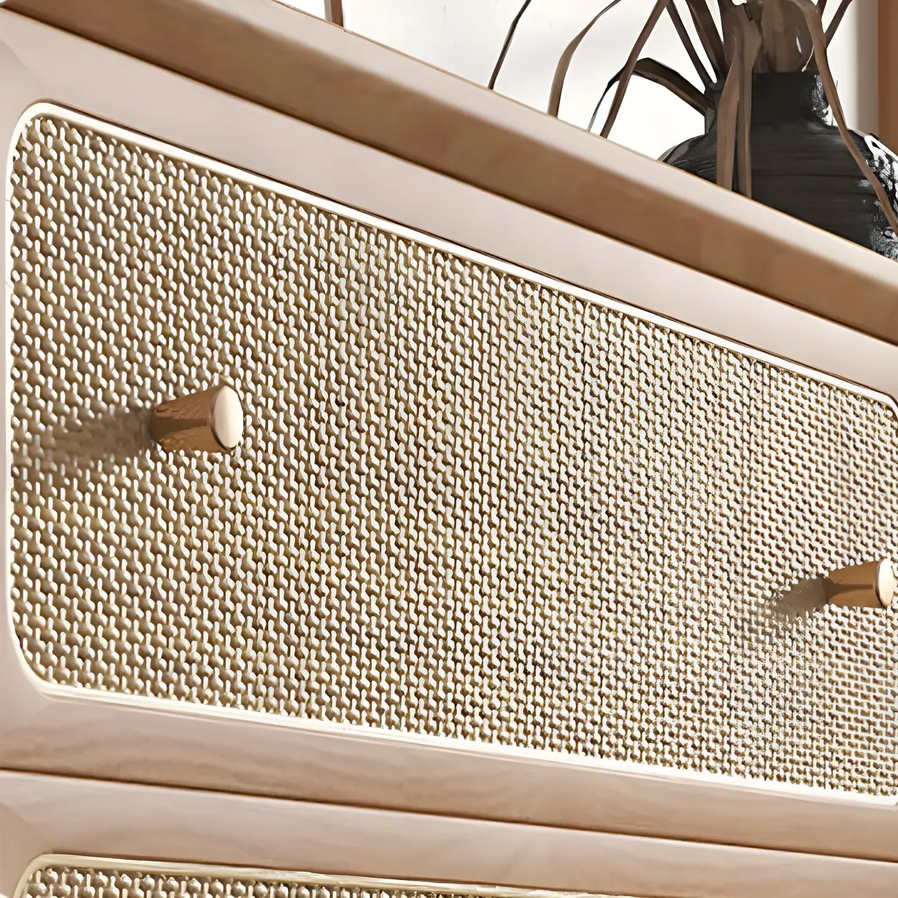 Tropical Wooden Dresser with Drawers and Gold Handles