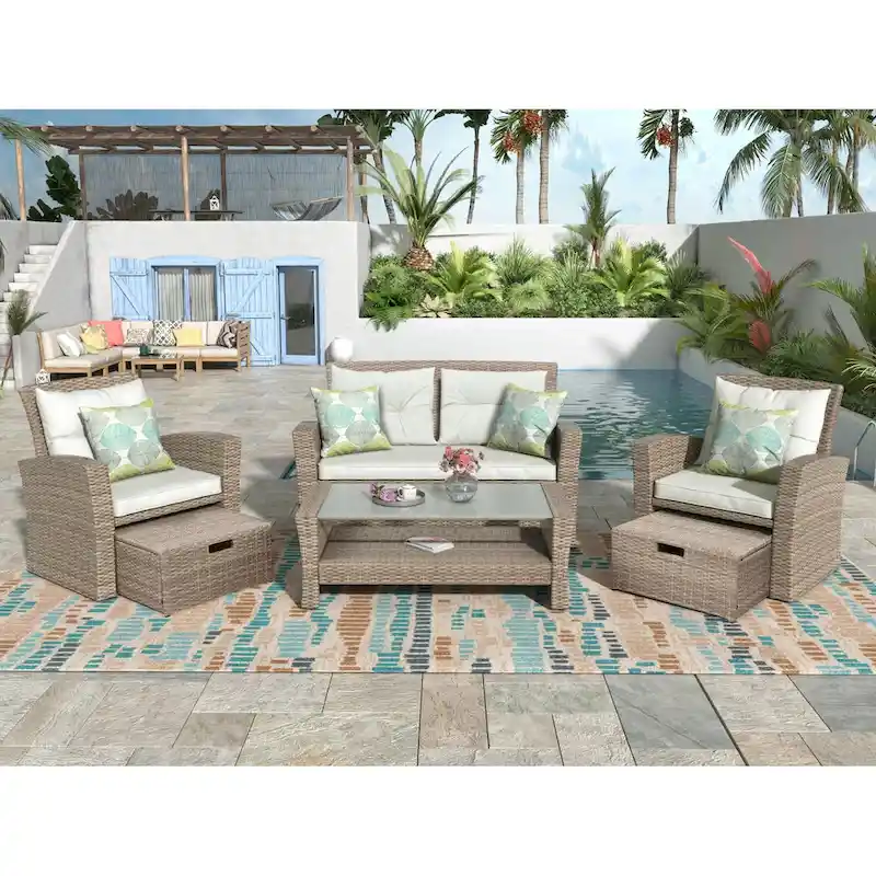 Wicker Outdoor Rattan Sofa Set with Coffee Table Patio Seats