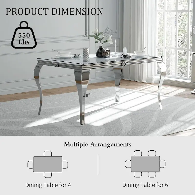 Mid Century Modern Glass Dining Table with Metal Cabriole Legs