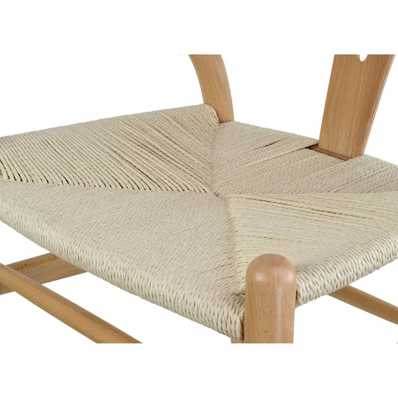 Set of 2 Wood Dining Chairs with Woven Rope Seat