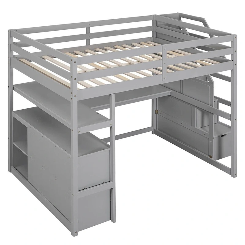Merax Loft Bed with Desk and Shelves