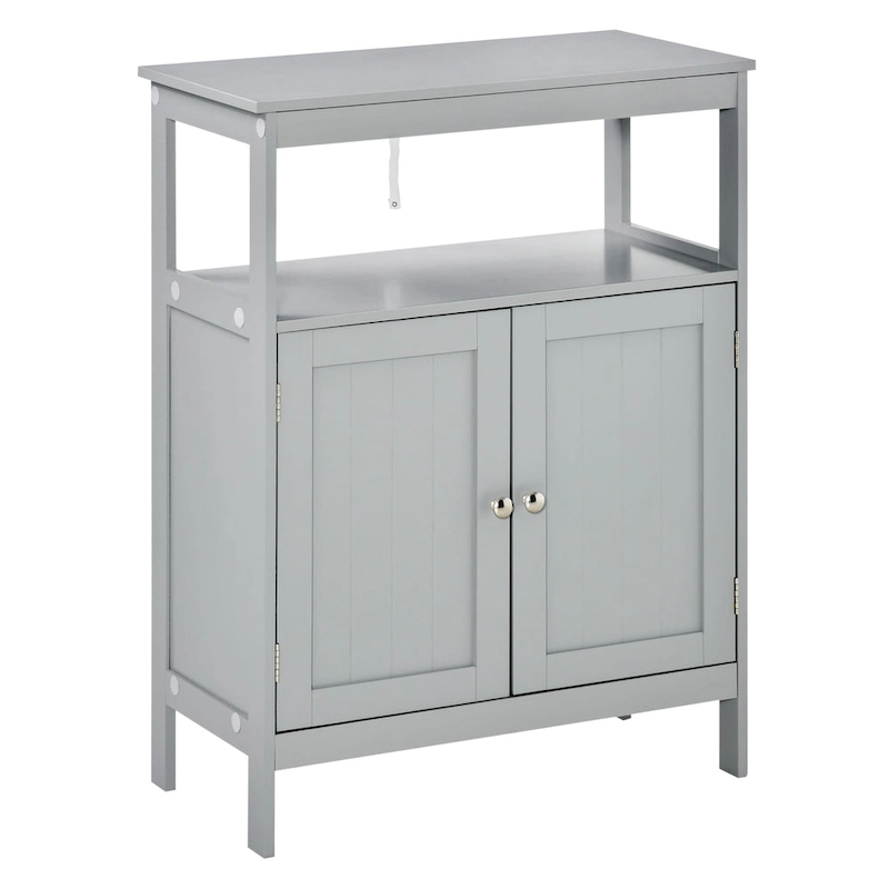 kleankin Freestanding Modern Bathroom Storage Cabinet, with Doors and Open Shelf, Bathroom Organizer Furniture, Grey