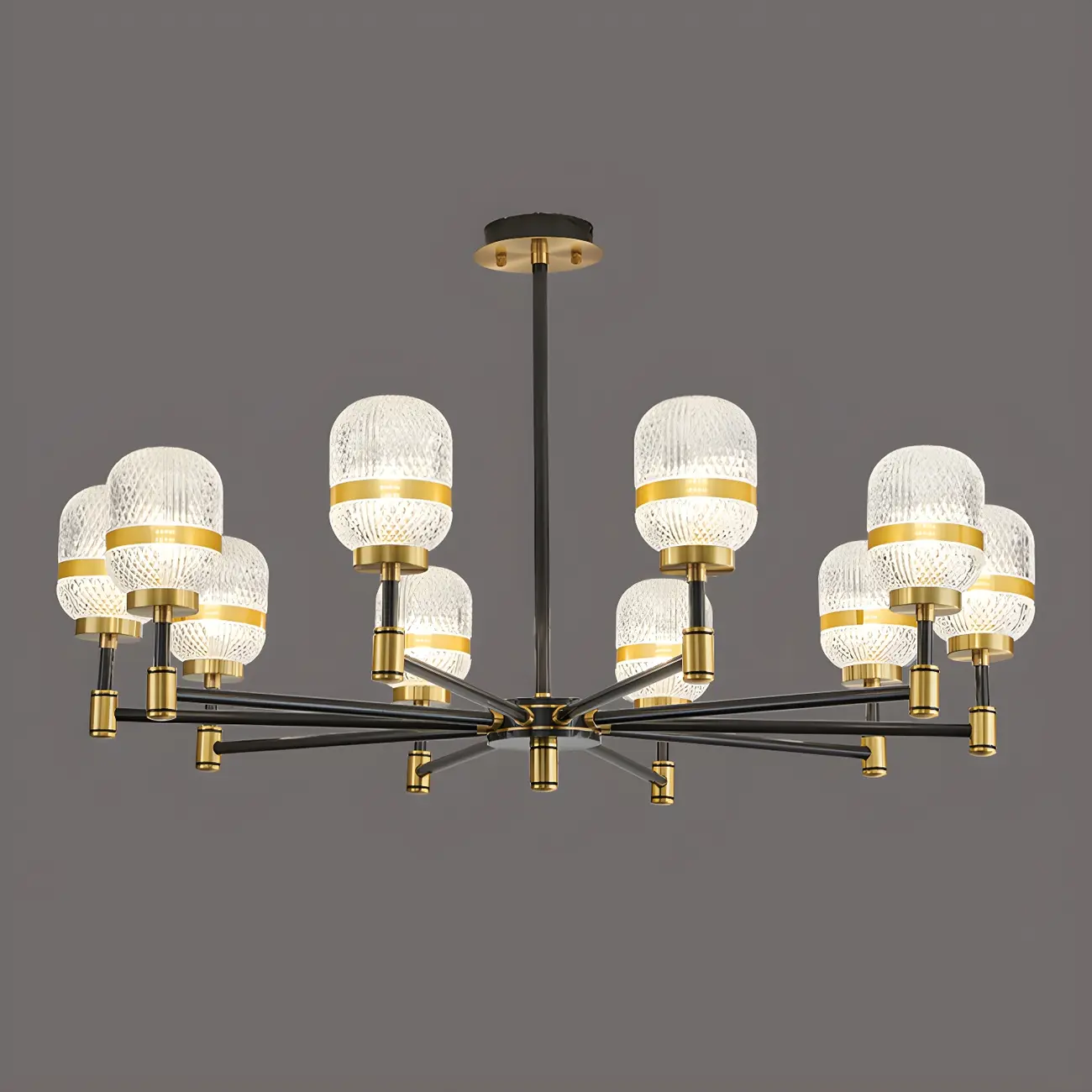 Modern Black Gold Prismatic Glass Sputnik Chandelier