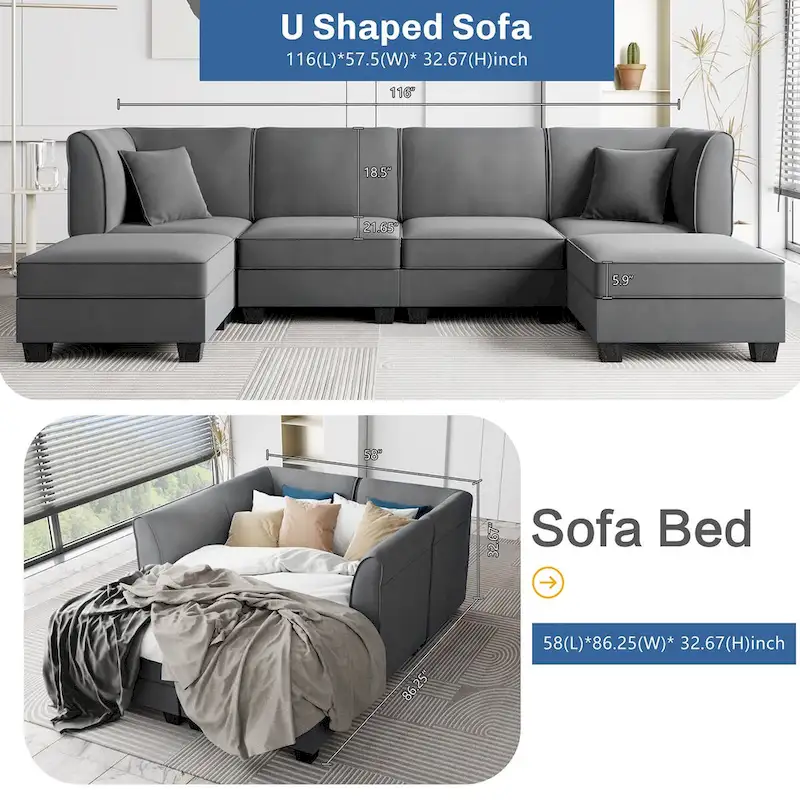 Futzca Sectional Couch Modular Sofa, 116 Velvet L-Shaped Couch Sofa