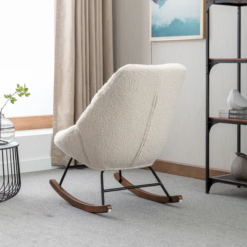 Tufted Upholstered Padded Seat Rocking Chair-Boucle