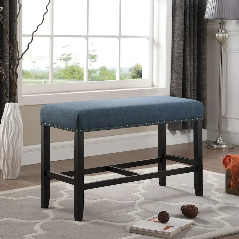 Fabric Counter Height Dining Bench with Nailhead Trim