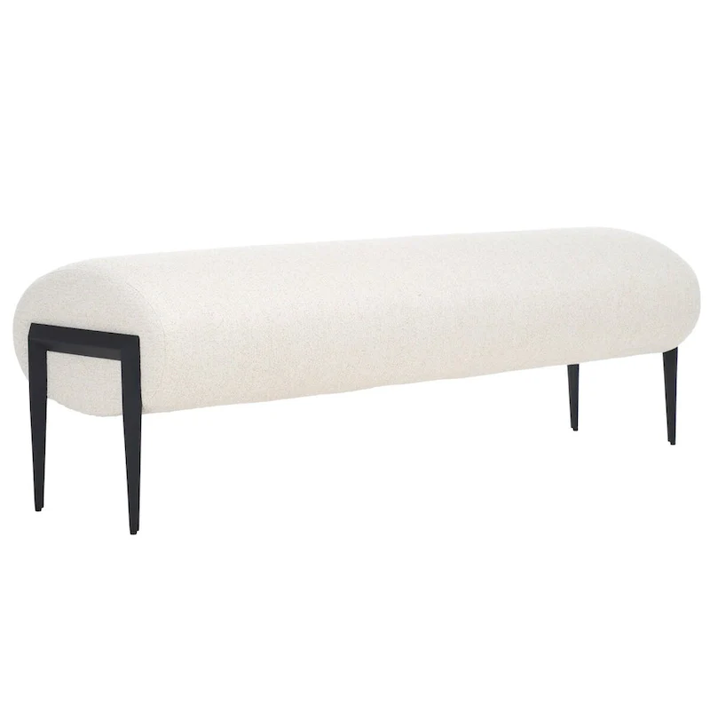 Upholstered Bench in Light Beige / Creme with Black Legs – Seats 2