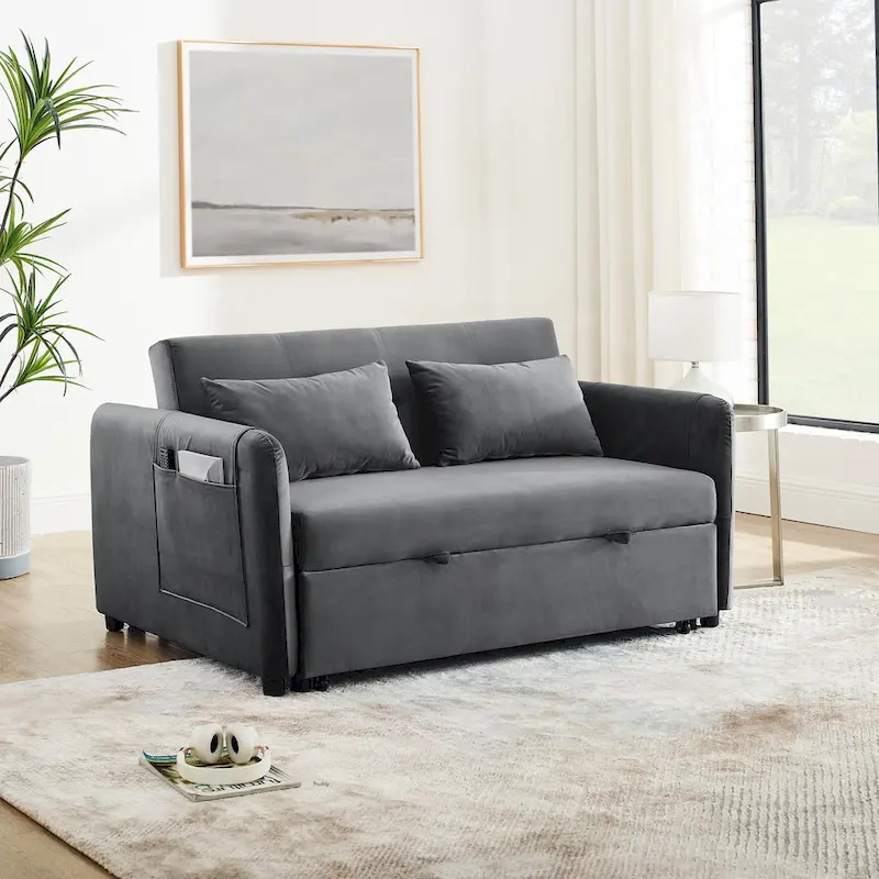 3-in-1 Versatile Velvet Double Sofa with Pullout Bed