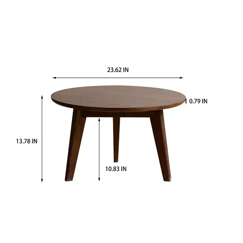 Brown Round Wood Coffee Table, 3-Leg, 1-Person