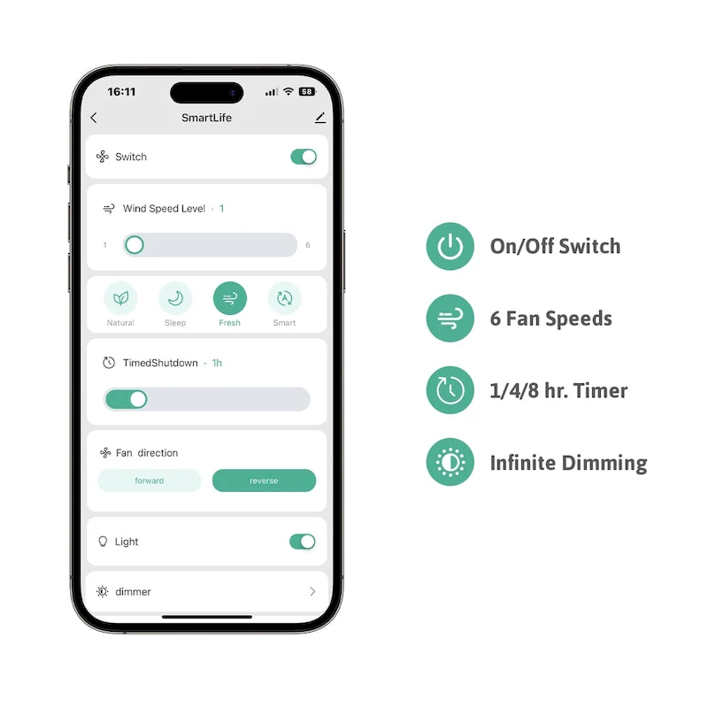 Modern 52  Smart Ceiling Fan with Dimmable Light Kit & Remote