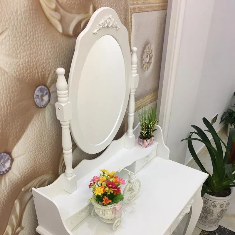 Rotation White Mirror Dressing Vanity Table Makeup Desk with Stool - (29.52 x 15.75 x 56.1)