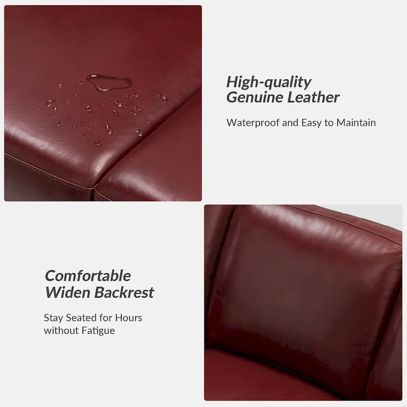 Ernando 83.46 Wide Genuine Leather Sofa with Squared Arms and Pillows